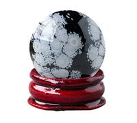 IDUTQUMW Snowflake Obsidian Ball Polished Stone Crystal Sphere Sculpture Figurine with Stand Home Decorative Crystals, 60~65mm