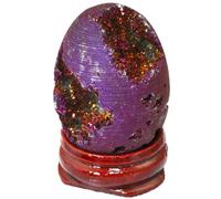 IDUTQUMW Titanium Coated Agate Geode Crystal Sphere Ball with Wooden Stand, Rainbow Druzy Quartz Stone Gift Ornament,purple-40mmx30mm