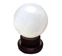 IDUTQUMW White Calcite Ball, Crystal with Wooden Base,Magic Ornament,Crystals Gemstone Sphere for Feng Shui, Divination,12cm/4.7in