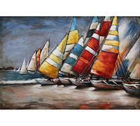 IDYL Immagine in metallo con effetto 3D, arte moderna, barca a vela, nave a vela, nave a vela, nave a vela, nave ad acqua, 60 x 80 x 6 cm, n. 1569