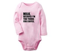 iDzn Bambini Milk Because I'm Too Young For Coffee Divertenti Tutine, Body per Neonato, Tute per Neonato, Tute Intere Lunghe per Bambini da 0 a 12 Mesi