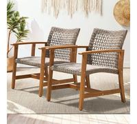 IDZO Liberte - Set di 2 sedie con supporto peso 226,8 kg, legno di acacia, finitura in teak FSC, protezione UV, vimini, colore: grigio dinamico, ideali per terrazze e giardini
