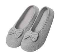 iEasey Pantofole da donna e ragazza, in cotone, chiuse, morbide, con fiocco dolce, per interni, accoglienti, calde, leggere, per camera da letto, soggiorno, ufficio, grigio., 39/40 EU
