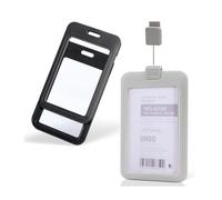 IEBTAWN Porta Badge in Plastica Nera con Protezione, Cordino E Finestra Trasparente per Ufficio E Scuola - Ideale per Carte di Identificazione, Chiavi Prossimità E Licenze (2 Pezzi)