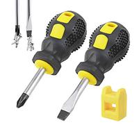 IEBUOBO Slotted and Phillips Screwdriver, PH2 1.5" Long Cross-head Screwdriver & Flat Blade Screwdriver, 2 Packs Magnetic Screwdriver with Rubber Handle, With Magnetizer/Demagnetizer Tool