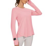 IECCP Camicie da allenamento da donna, a maniche lunghe, con protezione UPF 50+, con foro per il pollice e finestrella, rosa, XL
