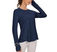 IECCP Camicie da allenamento da donna, a maniche lunghe, con protezione UPF 50+, con foro per il pollice e finestrella, blu navy, XL