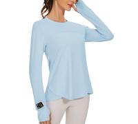 IECCP Camicie da allenamento da donna, a maniche lunghe, con protezione UPF 50+, con foro per il pollice e finestrella, Azzurro, XXL