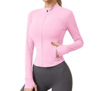 IECCP Canottiera da donna per palestra, corsa, top sportivo con cerniera, activewear, due tasche laterali, traspirante, per allenamento, yoga, con fori per il pollice, rosa, L