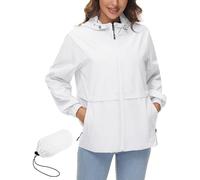 IECCP Cappotti impermeabili da donna, impermeabili, leggeri, a vento, ripiegabili, con cappuccio, per attività all'aperto, bianco, 3XL