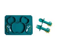 IEEDFJKK Il set di stoviglie in silicone per bambini incoraggia abitudini alimentari sane, alimentazione robusta e durevole, facilmente sicura e inodore, verde nerastro