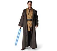 IEEILULU Abito da Jedi Medievale da Uomo con Cappuccio e Spada Laser Blu, Mantello e Tunica per Halloween e Carnevale (Marrone, L)