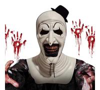 IEEILULU Art the Clown Mask, Maschera Art The Clown con Mini Cappello, Maschera Clown Horror con Cappello di Natale, Maschera da Terrifier, Joker Latex Mask for Clown Halloween Costume (Bianco1)