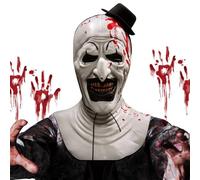 IEEILULU Art the Clown Mask, Maschera Art The Clown con Mini Cappello, Maschera Clown Horror con Cappello di Natale, Maschera da Terrifier, Joker Latex Mask for Clown Halloween Costume (Bianco2)