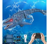 IEEILULU Barca Telecomandata RC Mosasaurus, 2.4GHz Giocattolo Acquatico Telecomandato con USB e Luci, Dinosauro Barca Elettrica Shark Regalo per Bambino di 8+ Anni (Blu)