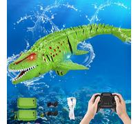 IEEILULU Barca Telecomandata RC Mosasaurus, 2.4GHz Giocattolo Acquatico Telecomandato con USB e Luci, Dinosauro Barca Elettrica Shark Regalo per Bambino di 8+ Anni (Verde)