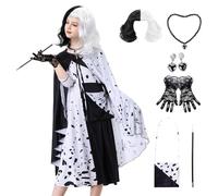 IEEILULU Cruella Costume Bambina, Vestito Crudelia Demon Donna, Costume da Crudelia Deville per Ragazze, Buono per il Ragazze Cosplay di Halloween - il Carnevale del Male (Stile Mantello 130)