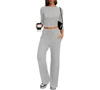 IEEILULU Due Pezzi Completi da Casual Confortevole Donna, Moda Casa Jogging Top con Maniche Lunghe e Pieghe e Laterali e Pantaloni Larghi per Casa e Viaggi (Grigio, XL)