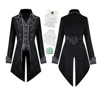 IEEILULU Gotica Vittoriana Cappotto da Uomo, Medievale Tailcoat da Uomo, Vintage Steampunk Tailcoat Giacca con Coprimaniche in Pizzo, Costume Vampiro Uniforme per Carnevale Halloween (Pattern, XXL)