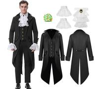 IEEILULU Gotica Vittoriana Cappotto da Uomo, Medievale Tailcoat da Uomo, Vintage Steampunk Tailcoat Giacca con Coprimaniche in Pizzo, Costume Vampiro Uniforme per Carnevale Halloween (Nero, L)