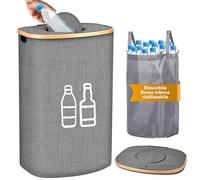 IEEILULU Raccoglitore di Bottiglie, 100L Pattumiera Differenziata per Bottiglia Plastica Bottiglia Vetro, Contenitori Raccolta Differenziata Interno, Bidone Raccolta con Foro per Cucina (Grigio, 110L)