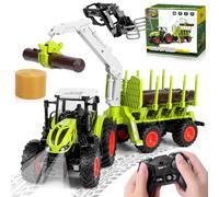 IEEILULU RC Trattore Telecomandato per Bambini, 2,4 Ghz, 1:24, Con Rimorchio, Pinza per Legname, Caricatore Frontale e 4 Tronchi, Trasportatore di Legname Giocattolo