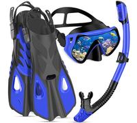IEEILULU Set da Snorkeling per Adulti, Set di Boccaglio con Maschera Subacquea, Snorkel Semi Asciutto e Pinne Regolabili, Set da Immersione per Adulti Snorkeling Avventura Subacquea (Blue, L/XL)