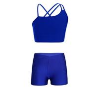 iEFiEL 2 Pezzi Completi Sportivi per Bambina Ragazza Top Canotta senza Manica pantaloncini elasticizzati da ginnastica tuta sportiva da yoga corsa correre palestra Blu reale 11-12 anni