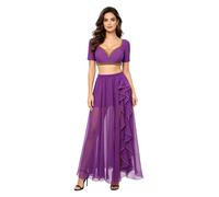 iEFiEL Abito Arabo Donna Combinato Due Pezzi Set Pezzi Set Di Top Tribali Scintillanti Con Pantaloni Outfit Rave Abito Danza Del Ventre Rave Viola L