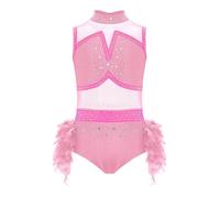 iEFiEL Abito da Balletto Ragazza con Strass Body Danza Classica Piume Leotard da Ginnastica Artistica Senza Manica Abito da Ballo Latino Salsa Dancewear B Rosa 5-6 Anni