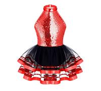 iEFiEL Abito da Pattinaggio Artistica Bambina Paillettes Tutu Vestito Danza Classica Ballerina Abito da Ballo Latino Costumi di Danza Jazz Danza Moderna Performance Rosso 3-4 Anni