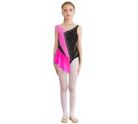iEFiEL Abito da Pattinaggio Artistico per Bambina Ragazza Vestito Danza Lirica con Copricapo Danza di Lode senza Manica Abito da Spettacolo Teatrale Dancewear Rosa caldo 9-10 anni