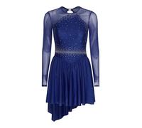 iEFiEL Abito da Pattinaggio Artistico per Donna Vestito Danza Lirica Body Leotard da Ginnastica con Strass Abito da Ballo Latino Sala Rumba Tango Dancewear Blu Scuro S