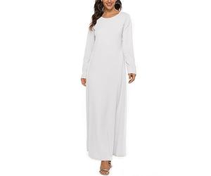 iEFiEL Abito da Preghiera Musulmano Donna Vestito Arabo Lungo a Tinta Unita Abito Islamico per Ramadan Festa Medio Oriente Dubai Bianco XXL-3XL