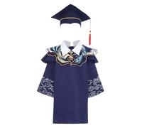 iEFiEL Abito Dottorato Bambini Con Ricami Floreali Costumi Da Scapolo in Stile Cinese Laurea per l'asilo per Eventi Scolastici e Festività Blu B 3-4 anni