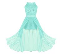 iEFiEL Bambina Vestito da Cerimonia Elegante Damigella Abito da Sera Party Sposa Matrimonio Festa Compleanno Body in Pizzo Chiffon con Strass Principessa Ragazza 4-16 Anni Mint Green 14 Anni