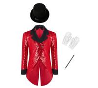 iEFiEL Bambini Giacca Abito Con Revers Sequine Lucenti Giacca Formale Festa Laurea Fiocco Nozze Banchetto Fotografia Abito Mago I Rosso 15-16 anni
