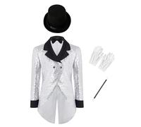 iEFiEL Bambini Giacca Abito Con Revers Sequine Lucenti Giacca Formale Festa Laurea Fiocco Nozze Banchetto Fotografia Abito Mago I Argento 11-12 anni