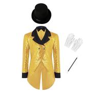 iEFiEL Bambini Giacca Abito Con Revers Sequine Lucenti Giacca Formale Festa Laurea Fiocco Nozze Banchetto Fotografia Abito Mago I Oro 13-14 anni