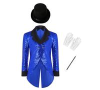 iEFiEL Bambini Giacca Abito Con Revers Sequine Lucenti Giacca Formale Festa Laurea Fiocco Nozze Banchetto Fotografia Abito Mago I Blu reale 5-6 anni