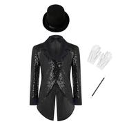 iEFiEL Bambini Giacca Abito Con Revers Sequine Lucenti Giacca Formale Festa Laurea Fiocco Nozze Banchetto Fotografia Abito Mago I Nero 9-10 anni