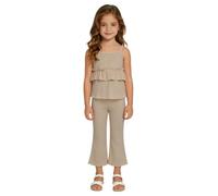 iEFiEL Bambini Tuta Completo Top E Pantaloni Completi Due Pezzi Da Giovane | Coprispalle In Pizzo,Senza Maniche,Due Pezzi,Pantaloni A Campana,Top Con Frange,Ampio,Set Coordinato,Vacanze,Adatto Gioco