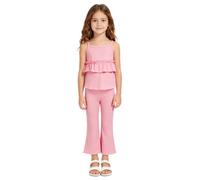 iEFiEL Bambini Tuta Completo Top E Pantaloni Completi Due Pezzi Da Giovane | Coprispalle In Pizzo,Senza Maniche,Due Pezzi,Pantaloni A Campana,Top Con Frange,Ampio,Set Coordinato,Vacanze,Adatto Gioco