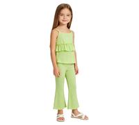 iEFiEL Bambini Tuta Completo Top E Pantaloni Completi Due Pezzi Da Giovane | Coprispalle In Pizzo,Senza Maniche,Due Pezzi,Pantaloni A Campana,Top Con Frange,Ampio,Set Coordinato,Vacanze,Adatto Gioco