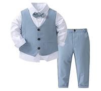 iEFiEL Bimbo Neonato Completini 4 Pezzi Costume di Battesimo Cerimonia Bambino Set di Vestiti Gentile Formale Tuta per Festa Compleanno 9 Mesi-4 Anni Azzurro 4-5 Anni