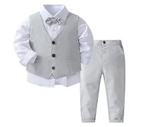 iEFiEL Bimbo Neonato Completini 4 Pezzi Costume di Battesimo Cerimonia Bambino Set di Vestiti Gentile Formale Tuta per Festa Compleanno 9 Mesi-4 Anni Grigio 9-12 Mesi