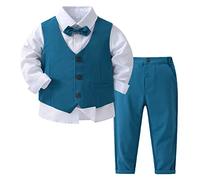 iEFiEL Bimbo Neonato Completini 4 Pezzi Costume di Battesimo Cerimonia Bambino Set di Vestiti Gentile Formale Tuta per Festa Compleanno 9 Mesi-4 Anni Blu 3-4 Anni