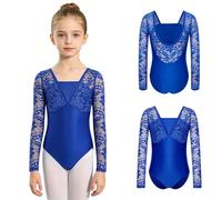 iEFiEL Body Ginnastica Artistica Bambina Maniche Lunghe Leotard Bambina Leotard Con Maniche In Pizzo Tuta Ginnastica Anni Esercizio Blu 11-12 anni