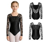 iEFiEL Body Ginnastica Artistica Bambina Maniche Lunghe Leotard Bambina Leotard Con Maniche In Pizzo Tuta Ginnastica Anni Esercizio Nero 11-12 anni