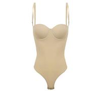 iEFiEL Body Shaper Donna per Sposa Cerimonia Matrimonio Scollo a V Profondo Push-up Body Shapewear Regolabile Contenitivo Modellante Corsetto Dimagrante Senza Manica Khaki XL